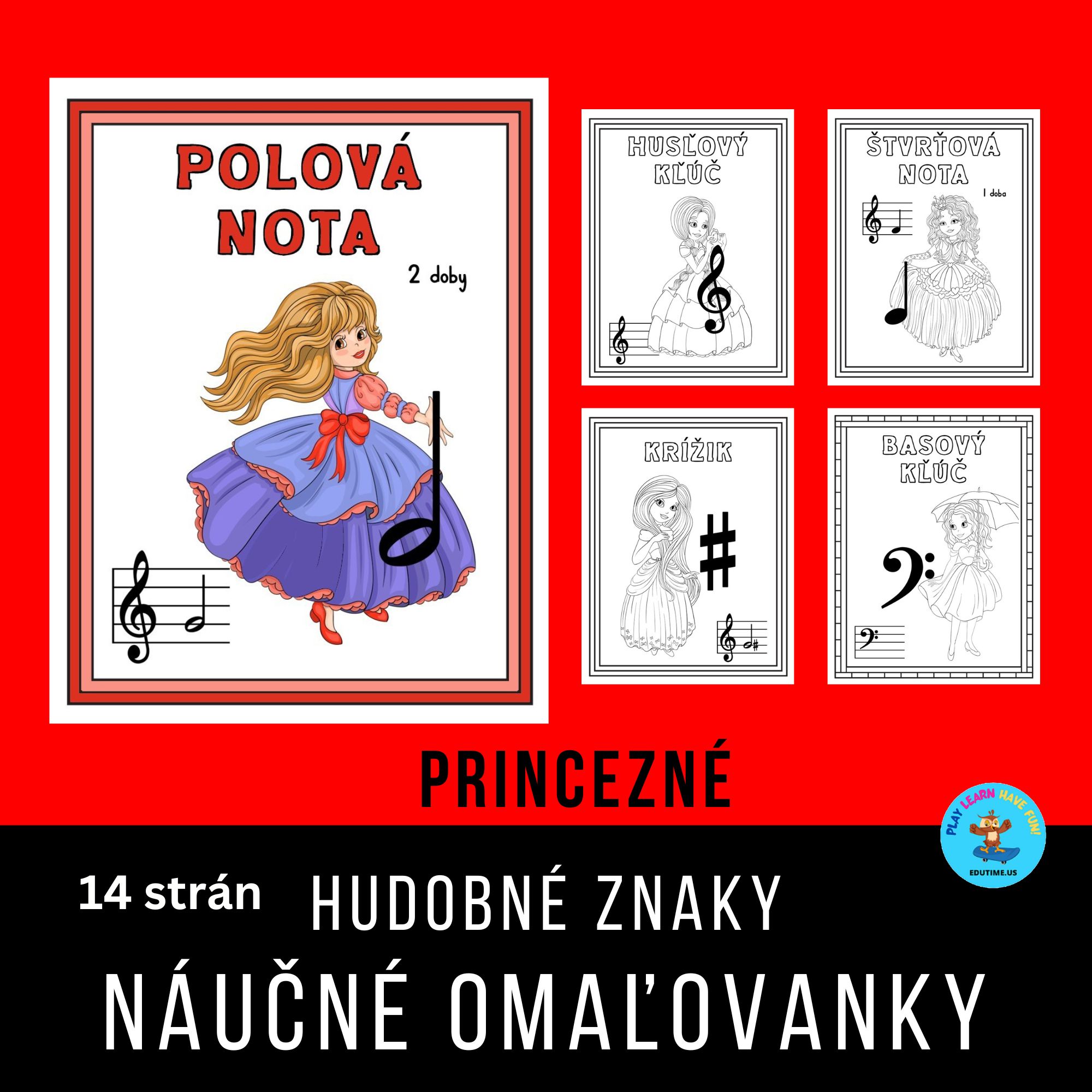 Noty, pomlčky, posuvky - náučné omaľovanky - čarodejnice, lesné víly a ...