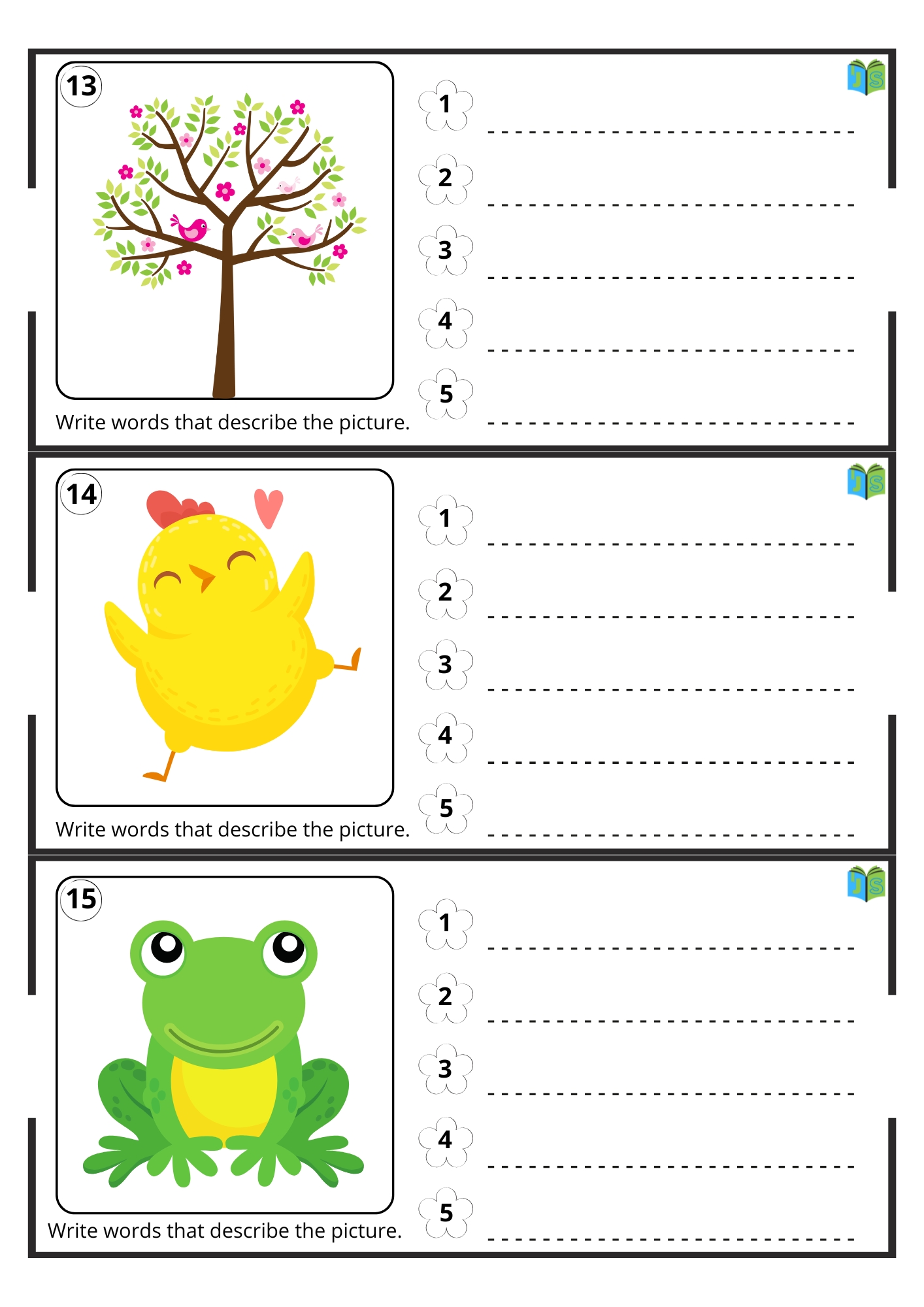 Five words, one picture – vocabulary, writing, speaking practice SET 1 ...