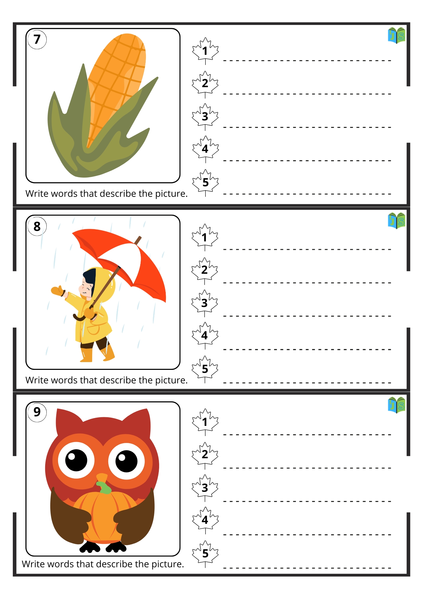 Five words, one picture – vocabulary, writing, speaking practice SET 1 ...