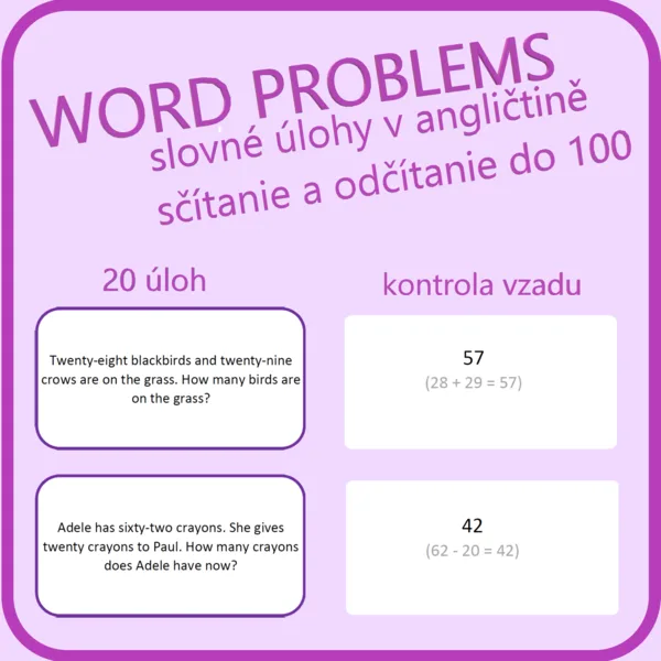 Word problems: sčítanie a odčítanie do 100 (slovné úlohy v angličtine) 1