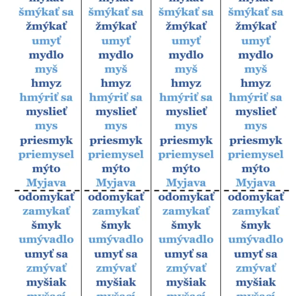 ZÁLOŽKY PRE ŽIAKA  Y, Ý po obojakej spoluhláske - BMPRSVZ 1