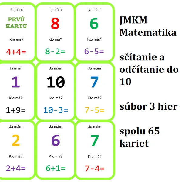 Ja mám, kto má? - Sčítanie a odčítanie do 10 - súbor 3 hier 1