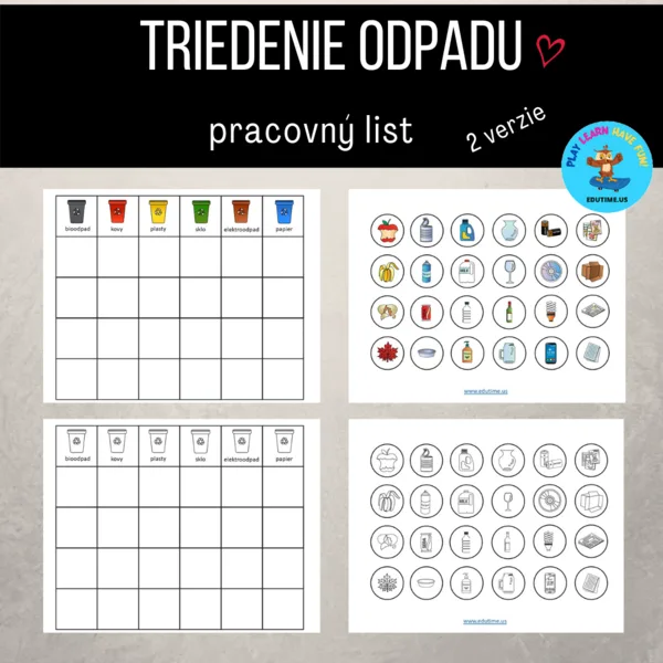 Triedenie odpadu - pracovné listy 1