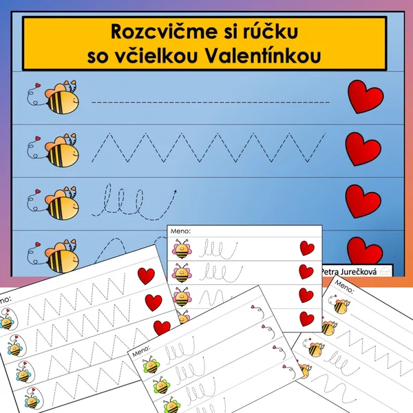 Včielka Valentínka - grafomotorické pracovné listy 1