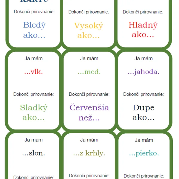 Ja mám, kto má? - Prirovnania + kartičky na nácvik 1
