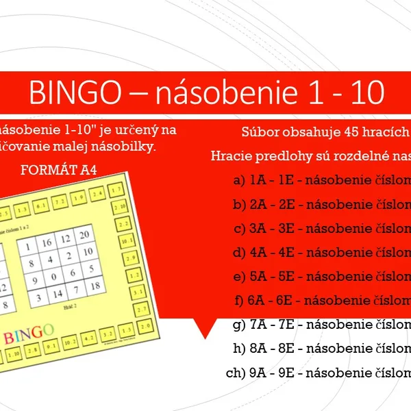 "Bingo" - malá násobilka 1