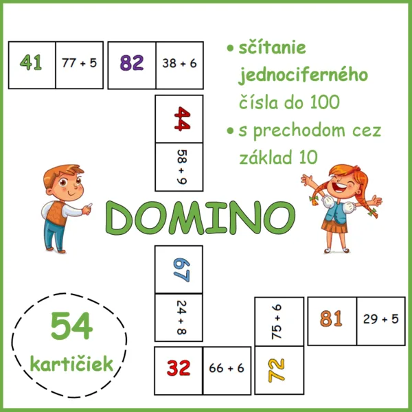 DOMINO + jednociferné číslo do 100, s prechodom 1