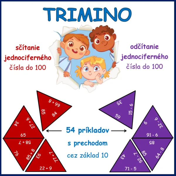 TRIMINO + a - jednociferných čísel do 100, s prechodom 1