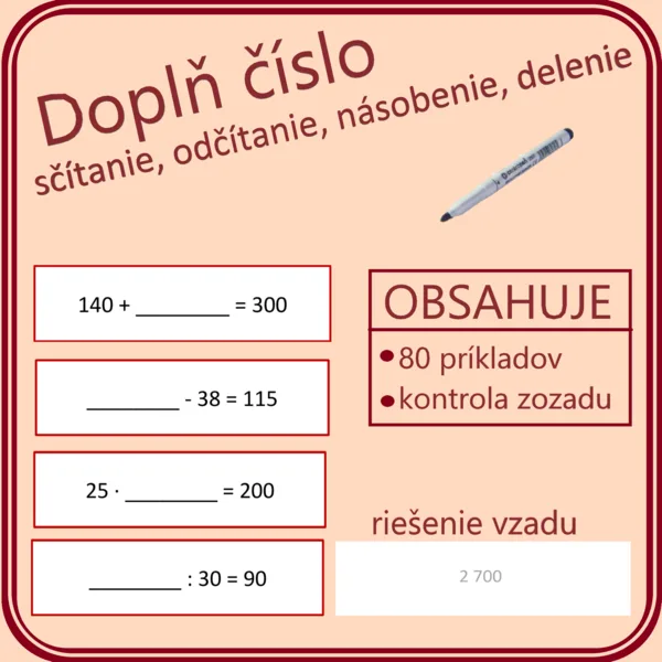Doplň číslo (sčítanie, odčítanie, násobenie, delenie) 1