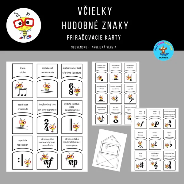 Včielky - priraďovacie karty - hudobné znaky 1