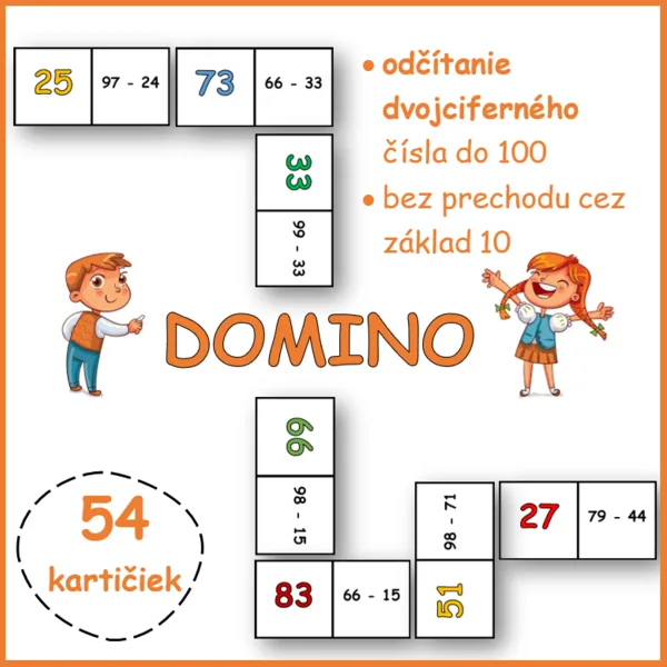 DOMINO - dvojciferné číslo do 100, bez prechodu 1