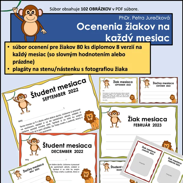 Ocenenia žiakov na každý mesiac v roku  1