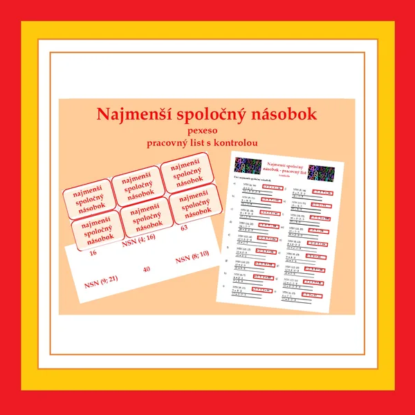 Najmenší spoločný násobok - pexeso, pracovný list s kontrolou 							 								 1