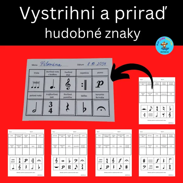 Vystrihni a priraď - hudobné znaky 1