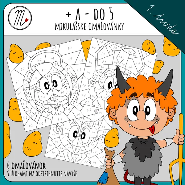 Mikulášske omaľovánky + a - do 5 1