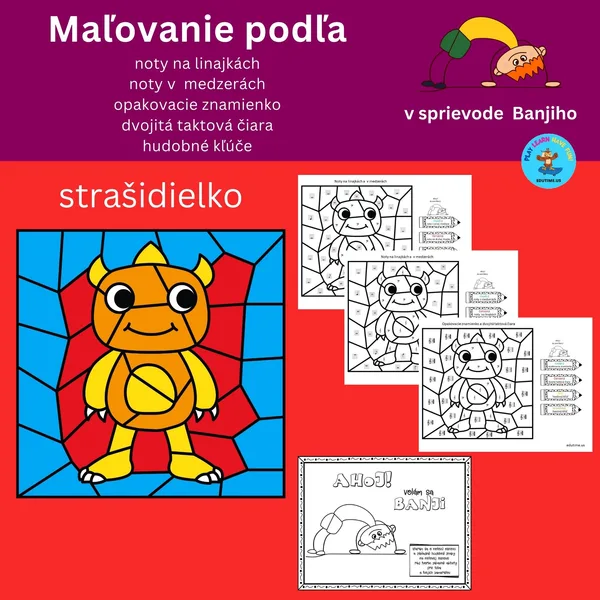 Maľovanie podľa nôt na linajkách a v medzerách - strašidielko 1
