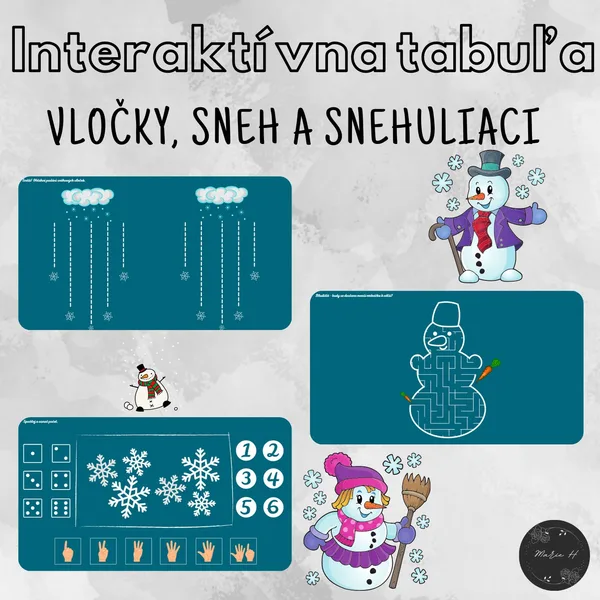 Vločky, sneh a snehuliaci, interaktívna tabuľa 1