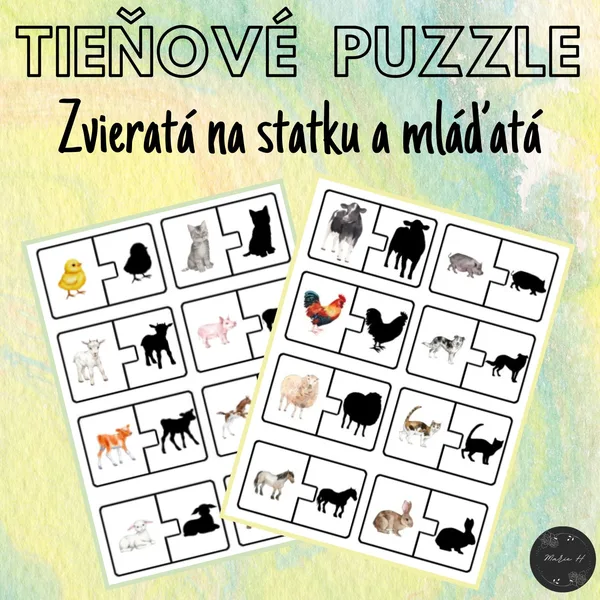 Zvieratá na statku a mláďatá, tienové puzzle 1