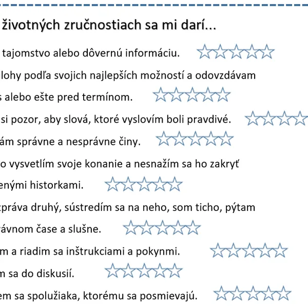 Sebahodnotenie. Životné zručnosti a silné a slabé stránky. 1