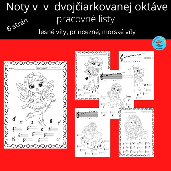 Lesné víly, princezné, morské víly - pracovné listy - dvojčiarkovaná oktáva 1