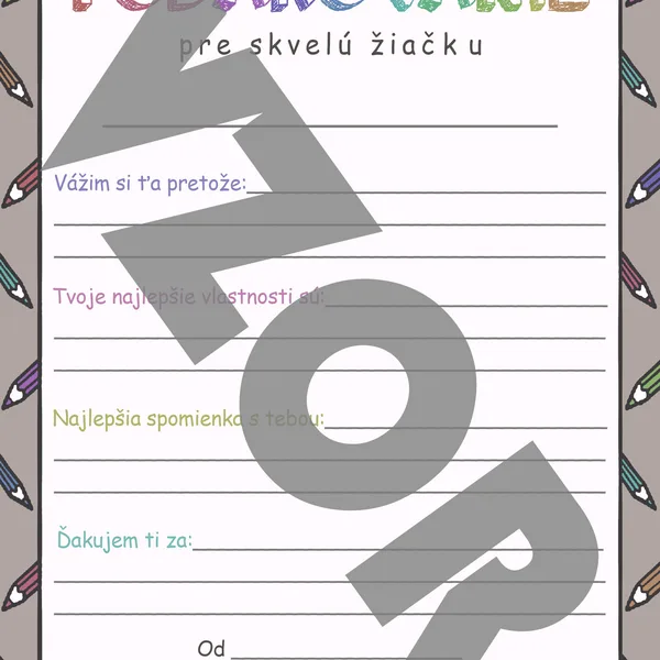 Ďakovný list pre žiaka 1