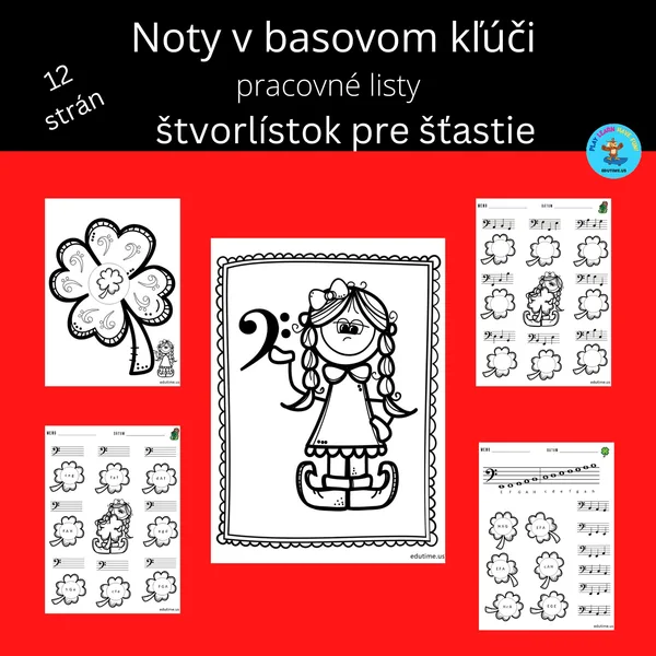 Štvorlístok pre šťastie a noty v basovom kľúči 1