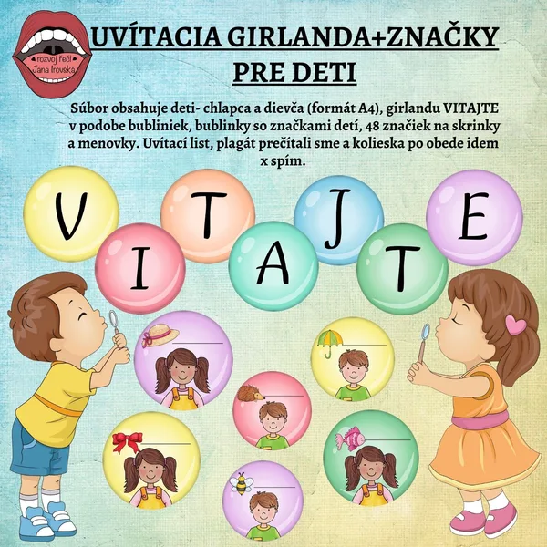 GIRLANDA VITAJTE+ ZNAČKY PRE DETI 1