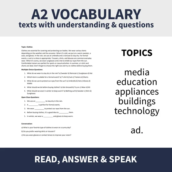 A2 READING - VARIOUS TOPICS (sada čítania s porozumením na rôzne témy) 1
