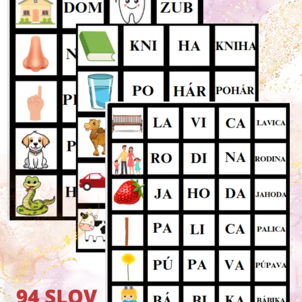 OBRÁZKOVÉ SLABIKY - KARTIČKY: 94ks  1