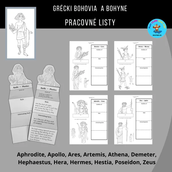Grécki bohovia a bohyne - pracovné listy 1