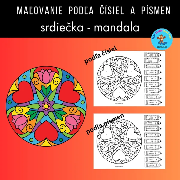 Mandala srdiečko - maľovanie podľa čísiel a písmen 1