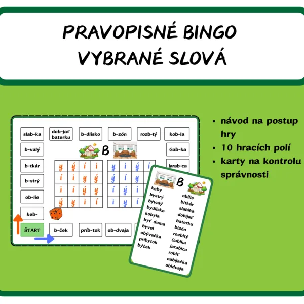 Pravopisné bingo - vybrané slová  1