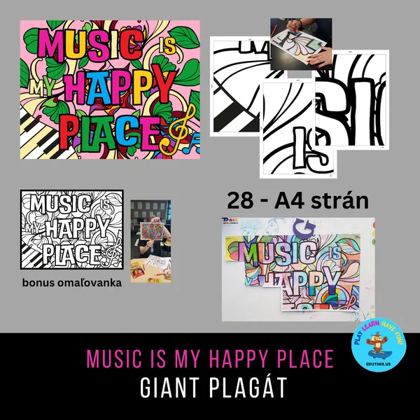 Music is my happy place - giant plagát - kooperatívna omaľovanka 1