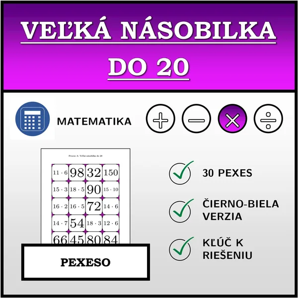 Pexeso - Veľká násobilka do 20 | matematika 1