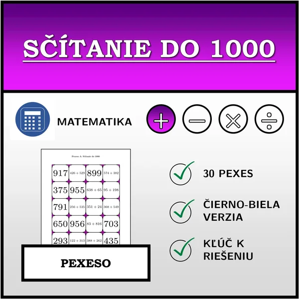 Pexeso - Sčítanie do 1000 | matematika 1