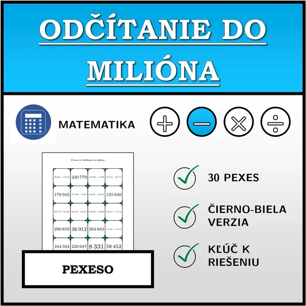 Pexeso - Odčítanie do milióna | matematika 1