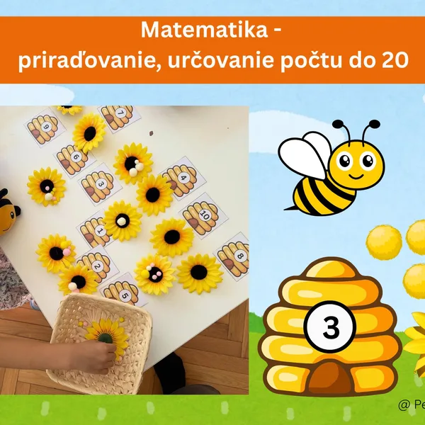 Matematika - určovanie počtu do 10, pripočítavanie, odpočítavanie - včielky 1