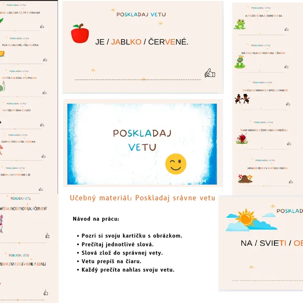 Syntax - POSKLADAJ SPRÁVNE VETU - kartičky na lamináciu 1