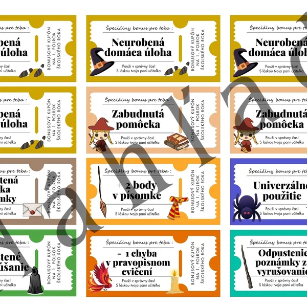 Kupóny pre žiakov - čarodejnícky motív 1