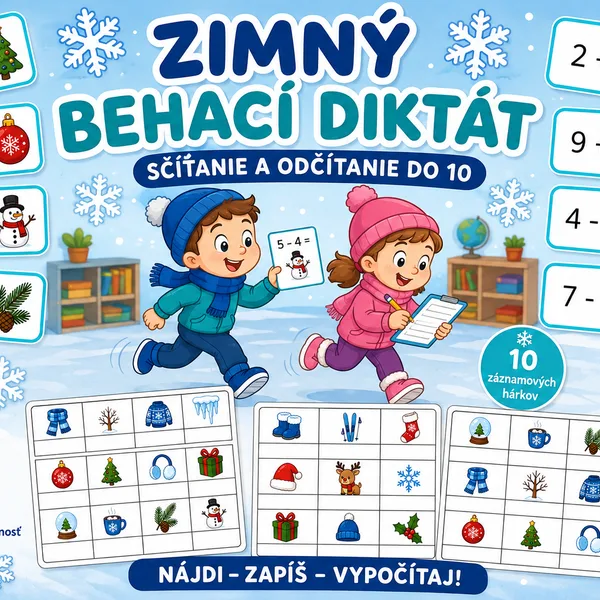 Zimný behací diktát – sčítanie a odčítanie do 10 ❄️ 1