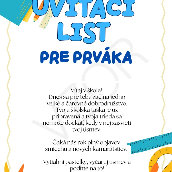 Rozprávkový uvítací list pre prváka a prváčku 1