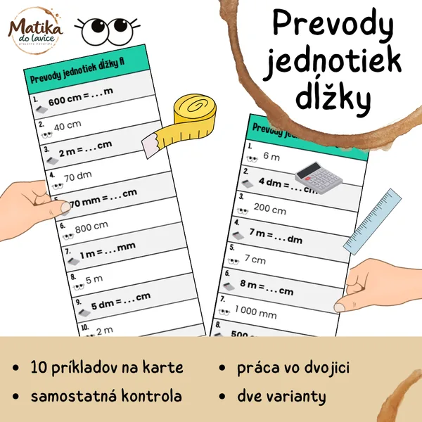 Prevody jednotiek dĺžky – AB karty | 40 príkladov 1