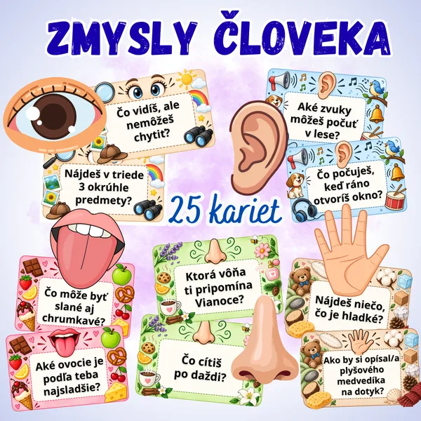 Zmysly človeka - komunikačné kartičky / ľudské telo / hmat, čuch, zrak, sluch, chuť 1
