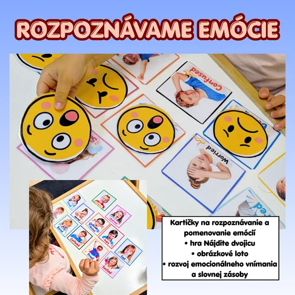 Emócie pre deti – 12 párov kartičiek + 12 smajlíkov | Hra na rozpoznávanie emócií 1