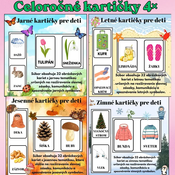 🌸☀️🍂❄️ Celoročné obrázkové kartičky – 4 ročné obdobia 1