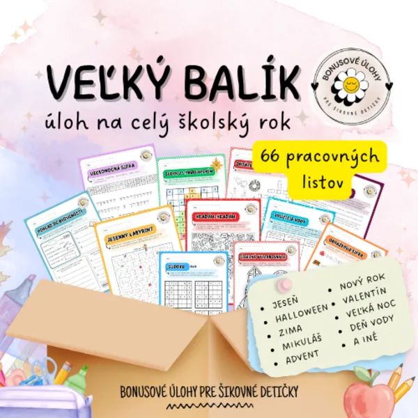 Veľký balíček úloh na celý školský rok - Bonusové úlohy pre šikovné detičky 1