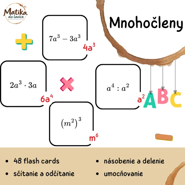 Mnohočleny – kartičky so samokontrolou | 48 kariet 1