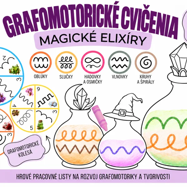 GRAFOMOTORIKA JESEŇ, MAGICKÉ ELIXÍRY: VEĽKÁ SADA PRACOVNÝCH LISTOV S GRAFOMOTORICKÝMI CVIČENIAMI, PRÍPRAVA NA PÍSANIE 1