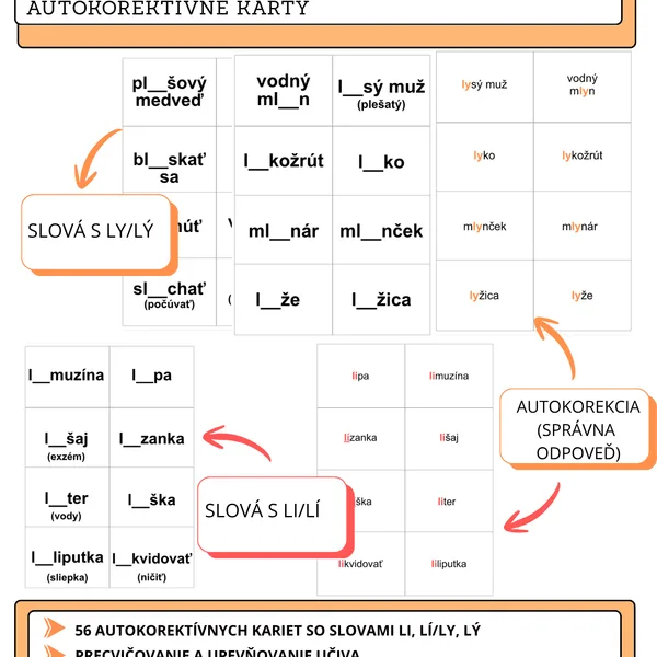 SLOVÁ S LY, LÝ/LI, LÍ, VYBRANÉ SLOVÁ PO L, AUTOKOREKTÍVNE KARTY 1
