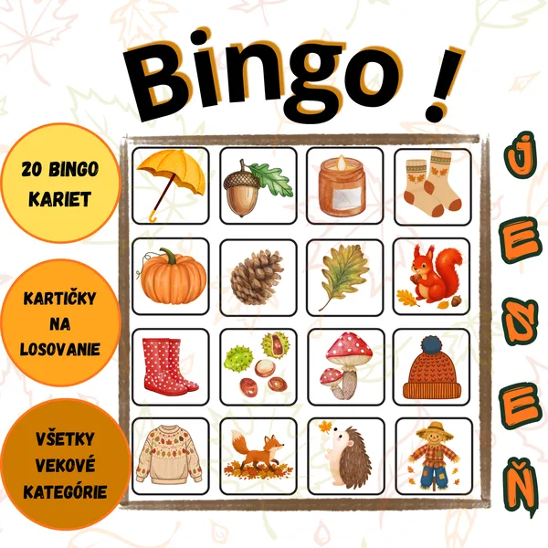 JESENNÉ BINGO PRE DETI 🍂 | 20 HRACÍCH KARIET + LOSOVACIE KARTIČKY 1